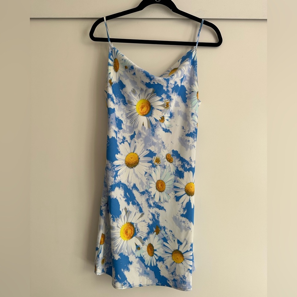 Urban Outfitters Cowl Neck Slip Dress Blue Sunflowers Size Medium